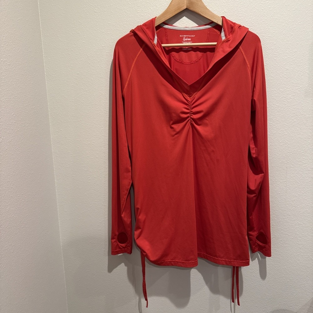 Ex Officio‎ Sun Shirt Women's Medium Sol Cool Hooded Long Sleeve Red Zip Pocket